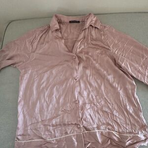 Natori Blush Pink 100% Silk Button Down Pajama set